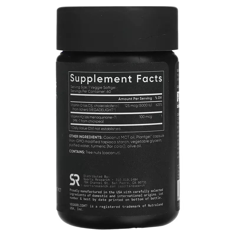 Sports Research Vegan D3 5000iu + Vitamin K2 100mcg - 60 softgels