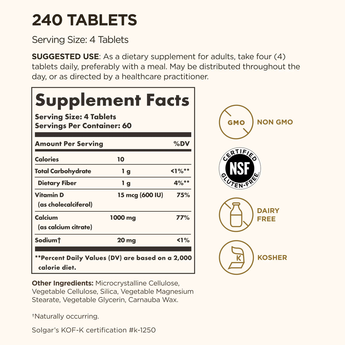 Solgar Calcium Citrate with Vitamin D3 - 240 tabs
