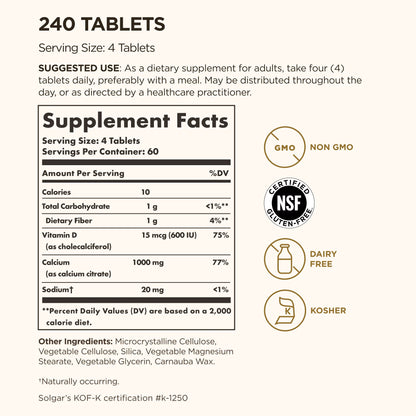 Solgar Calcium Citrate with Vitamin D3 - 240 tabs