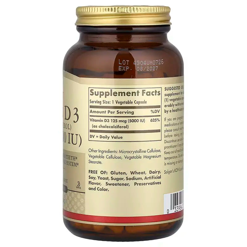 Solgar Vitamin D3 (Cholecalciferol) 125 mcg (5,000 IU) - 240 vcaps
