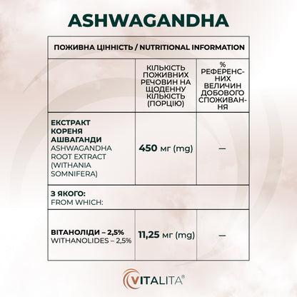 VITALITA Ashwagandha 450 mg, 60 capsules