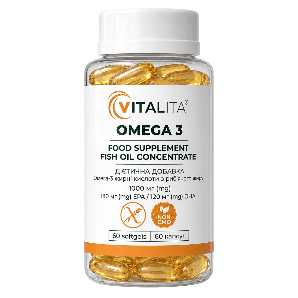 VITALITA Омега 3 рибʼячий жир 1000 мг (180 ЕПК/120 ДГК)