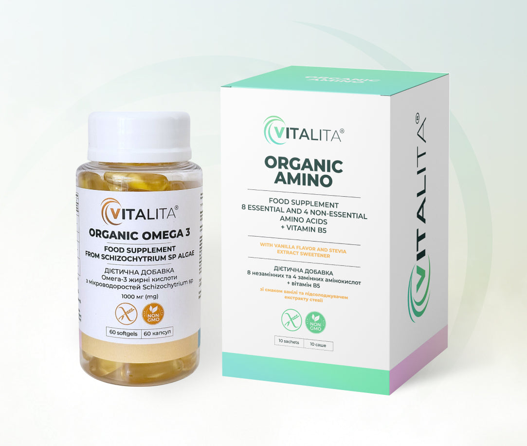 Харчові добавки VITALITA Органік Омега 3 та VITALITA Органік Аміно