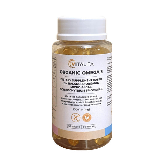 Харчова добавка VITALITA Органік Омега 3 - Organic Omega 3 - Основна сторона - Front side